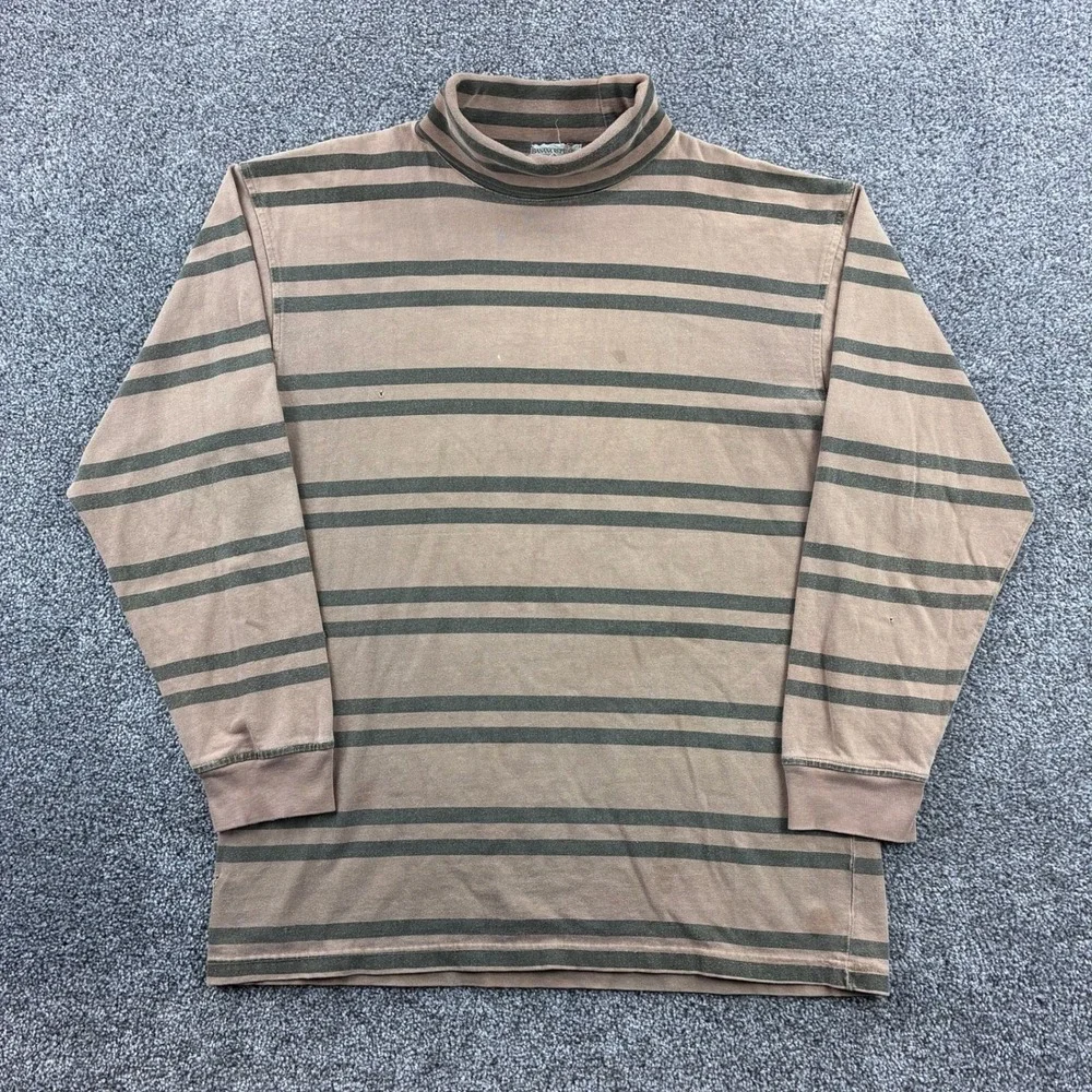 Vintage Banana Republic Shirt Mens M Brown Cotton Striped Safari Mock Neck